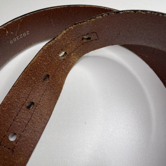 Men's Fossil Distressed Leather Belt Silver Buckle Embossed Logo Dark Brown 36 - Picture 13 of 15